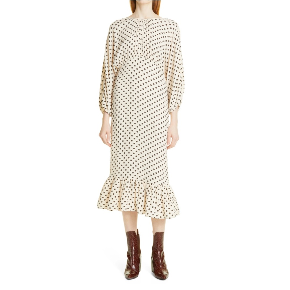NWT TiMo Polka Dot Bubble Crepe Midi Dress